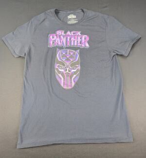 Black Panther T Shirt Gray Graphic Tee Marvel Studios Adult‎ Large L Pink Purple